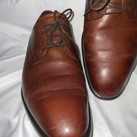 ECCO London Plain Toe Almond Brown Leather Derby Oxford Dress Shoe 9/9.5. EU 43 - Picture 3 of 15